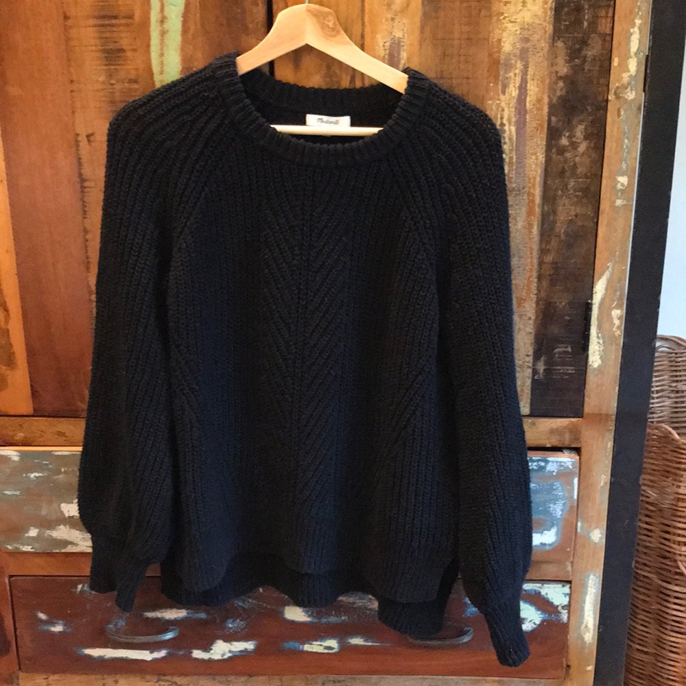 Madewell Black Cotton Knit Balloon sleeve Sweater